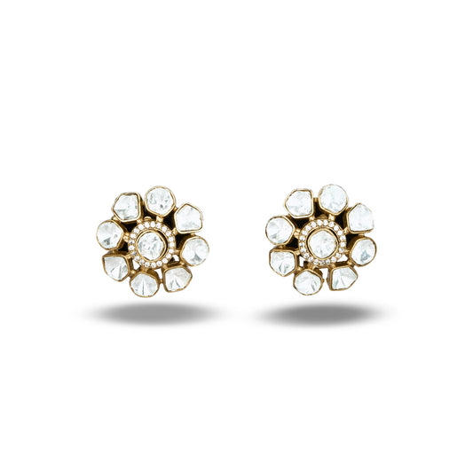 Floral Polki Studs in Gold Finish