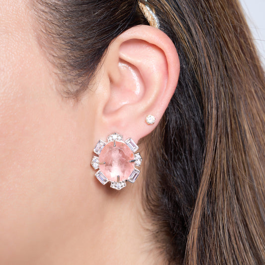 Blush Pink Stone Crystal Halo Studs