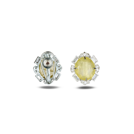 Lemon Yellow Stone Crystal Halo Studs