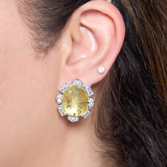 Lemon Yellow Stone Crystal Halo Studs