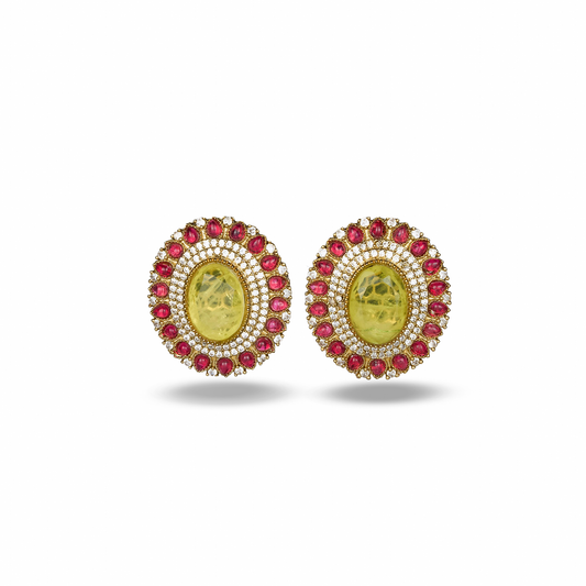 Yellow Doublet Crystal Studs with Red Stone Accents
