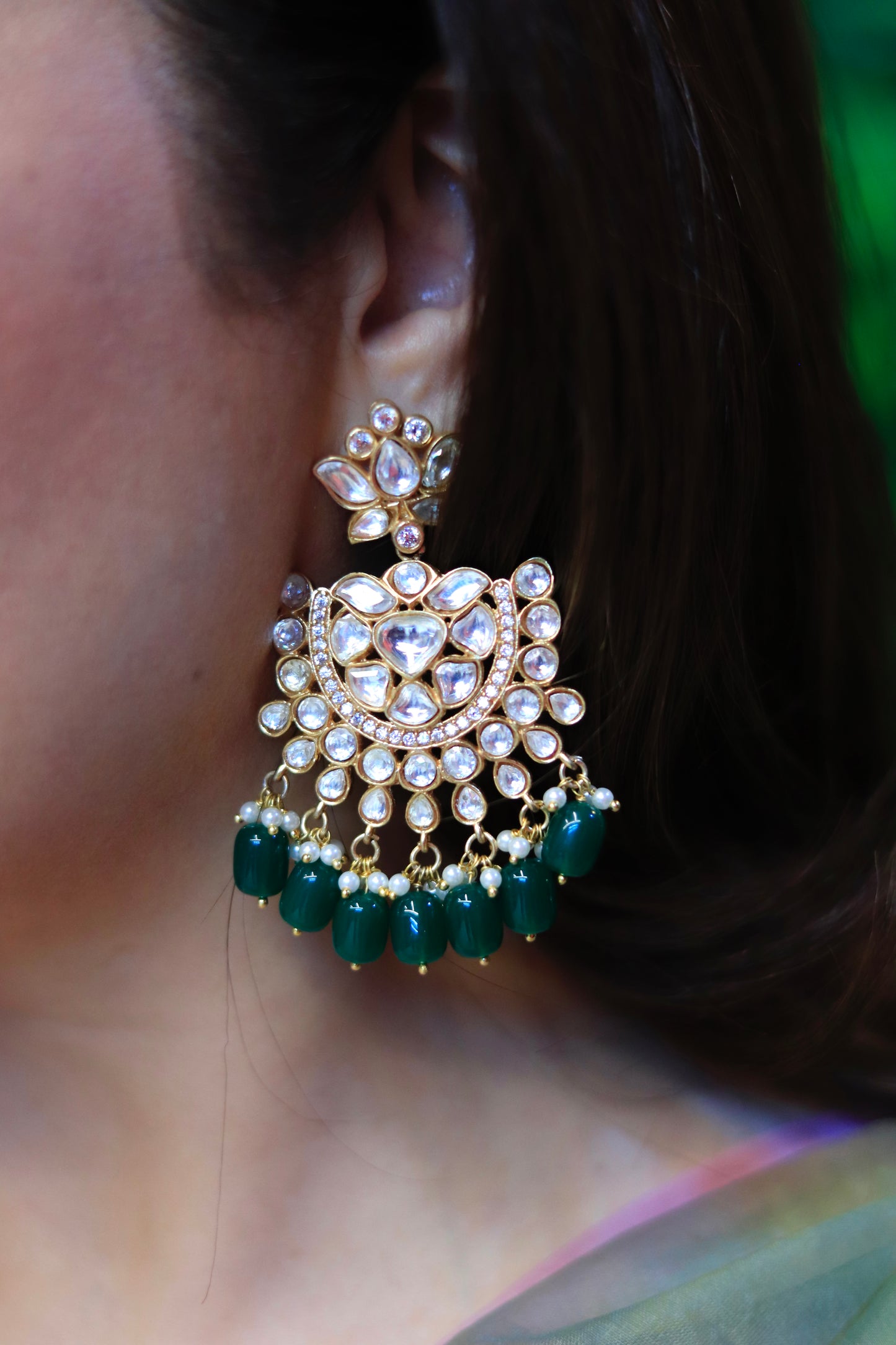 Kundan Utsav ChandBaalis with Green Beads