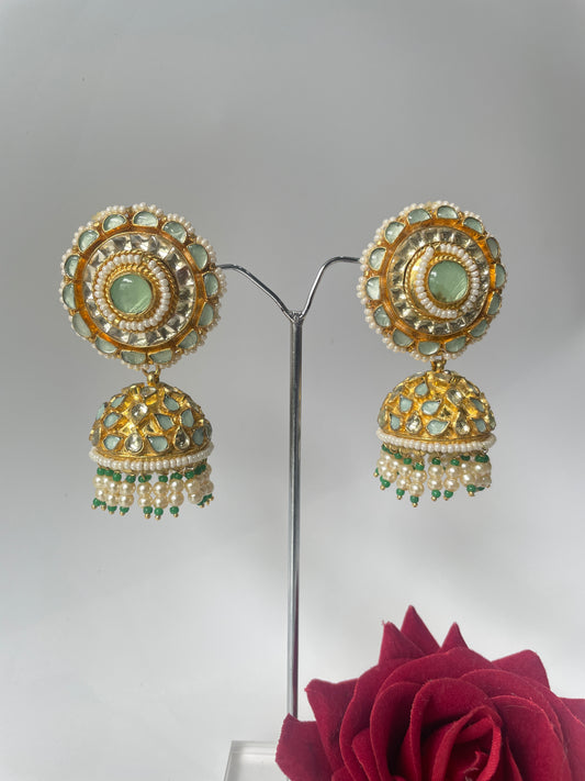 Pastel Stone Kundan Jhumka Earrings