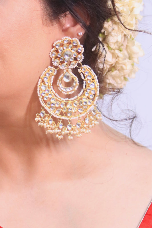 Chunky Utsav Chandbaalis Studded with Kundan and Pearls