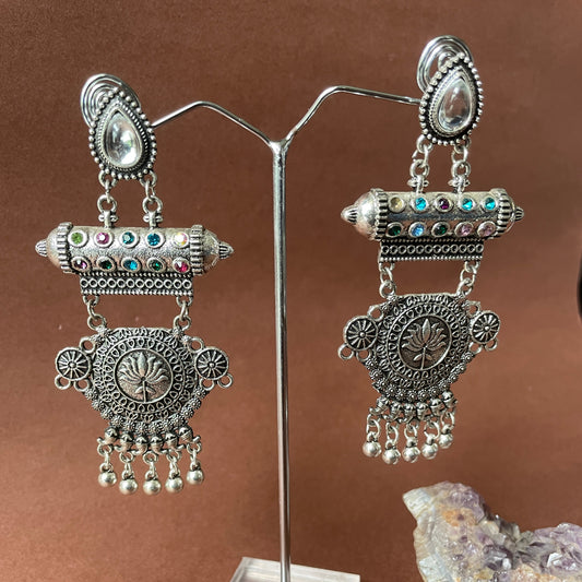 Oxidised Finish Studded Earrings