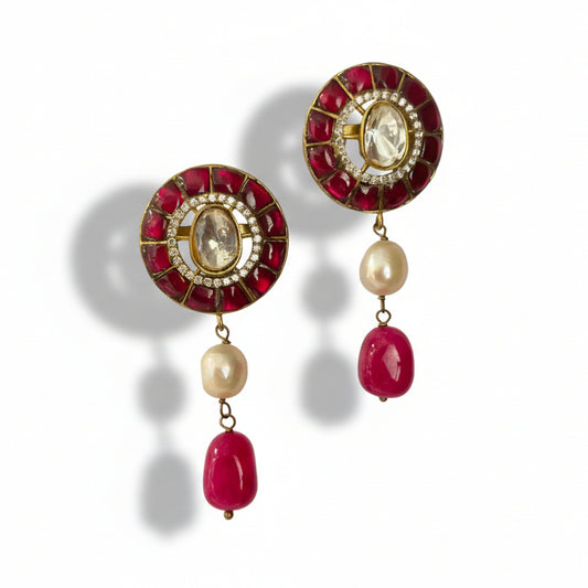 Pink Stone Studded Kundan Earrings