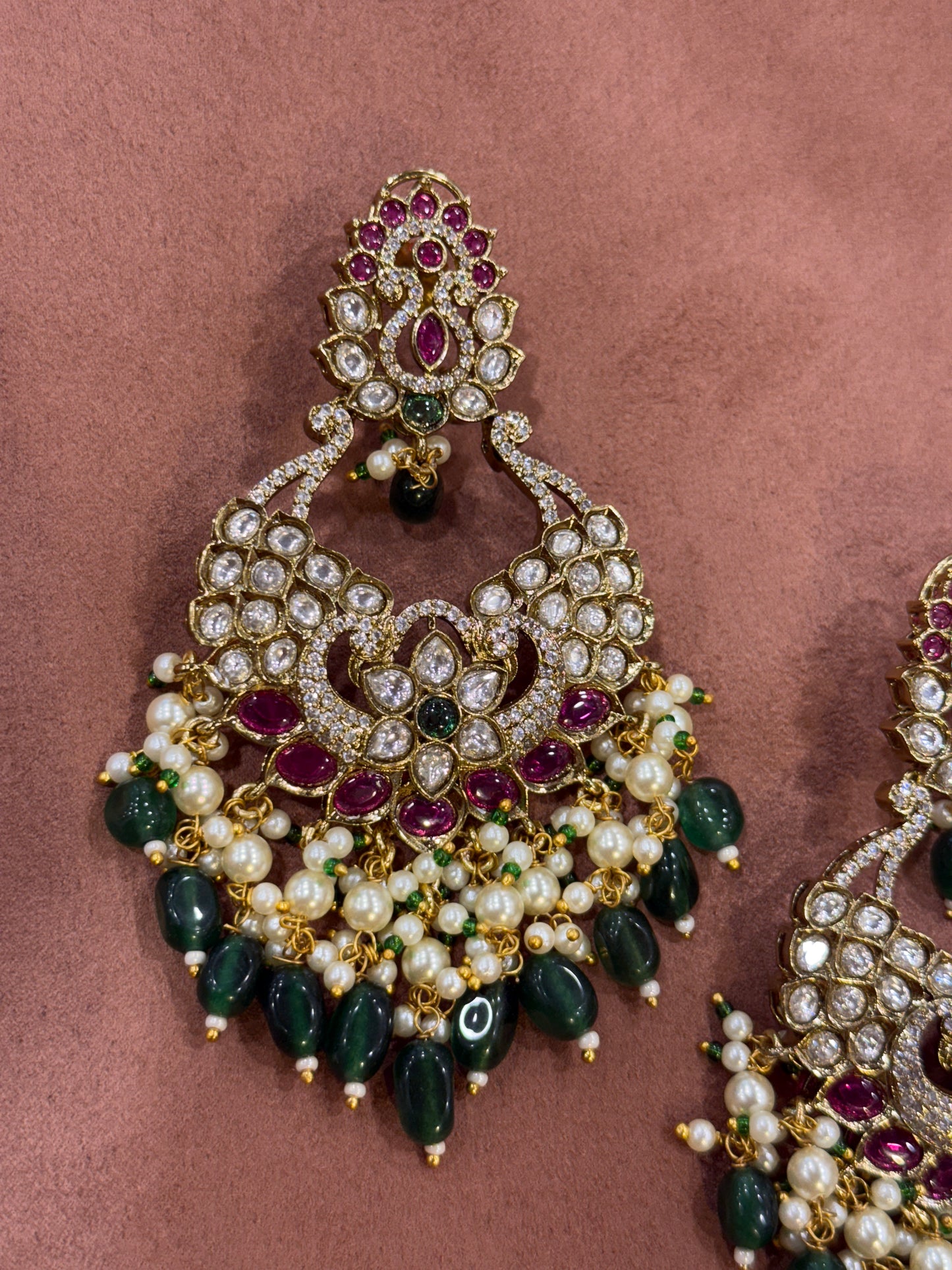 Polki Chaandbaalis with Green Beads