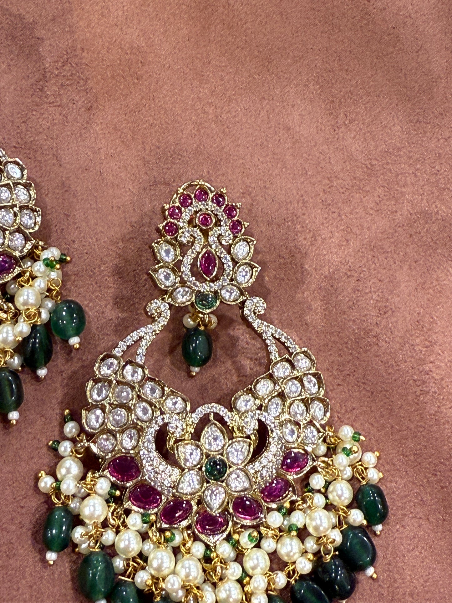 Polki Chaandbaalis with Green Beads