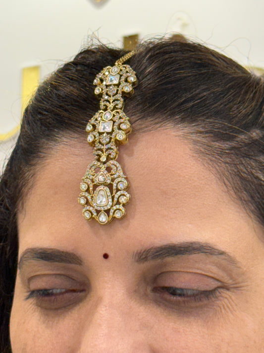 Polki Earrings and Maang Tikka Set with Studded Accents