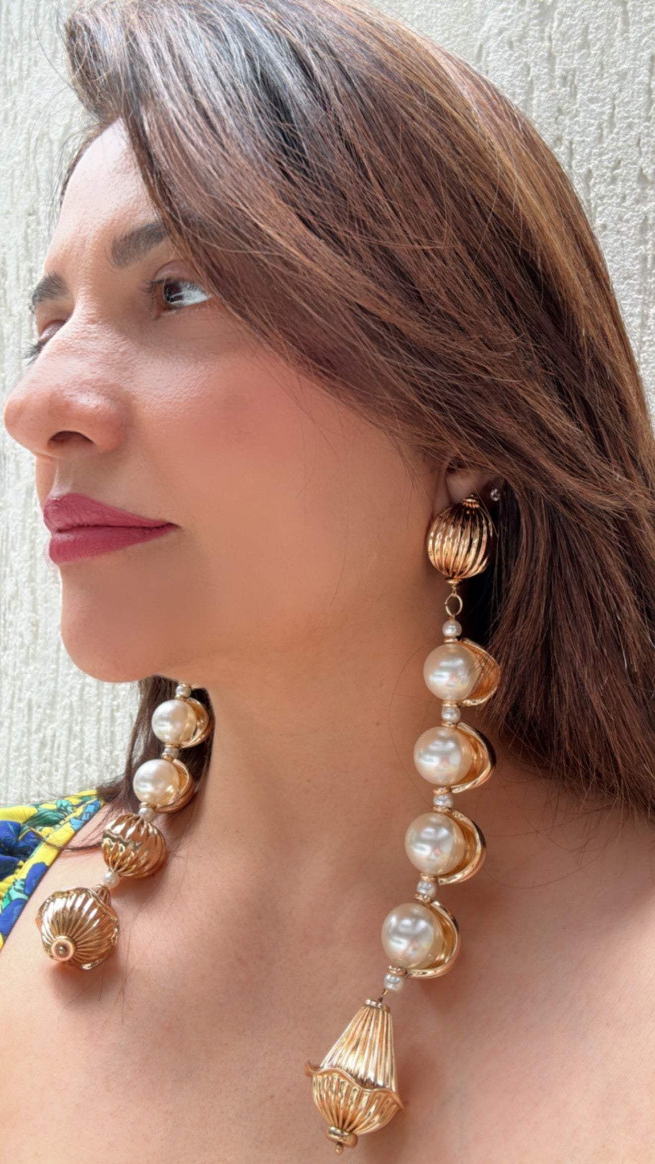 Long and Bold Shell Pearl Dangler Earrings
