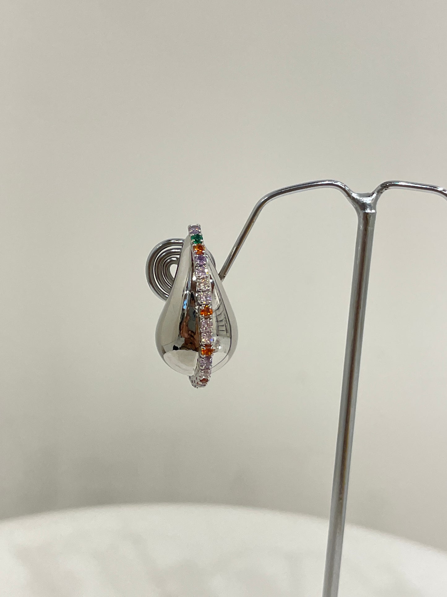 Silver Tear Drop Stud Earrings with Colored Zircon