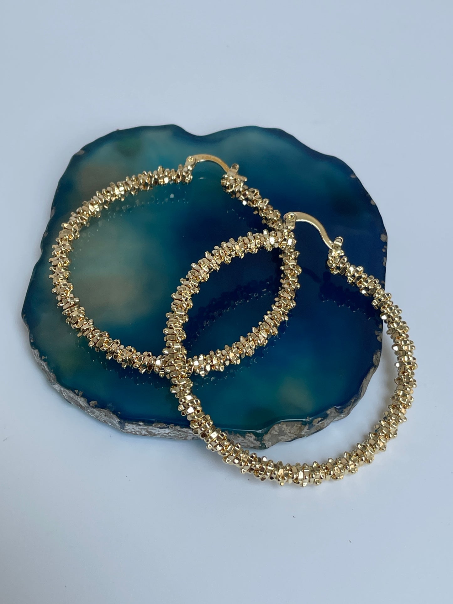 Crackling Metal Ball Hoops in Gold Finish
