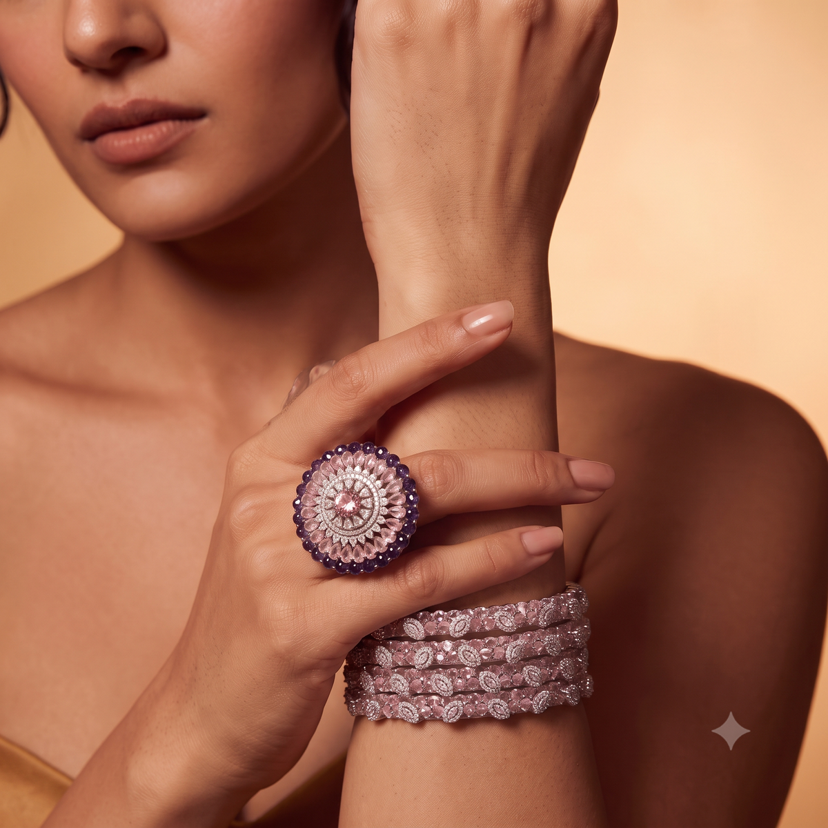Silver-Tone Zircon Studded Ring