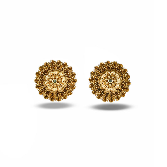 Pair of Gold Plated Lead Design Stud earrings on a white background