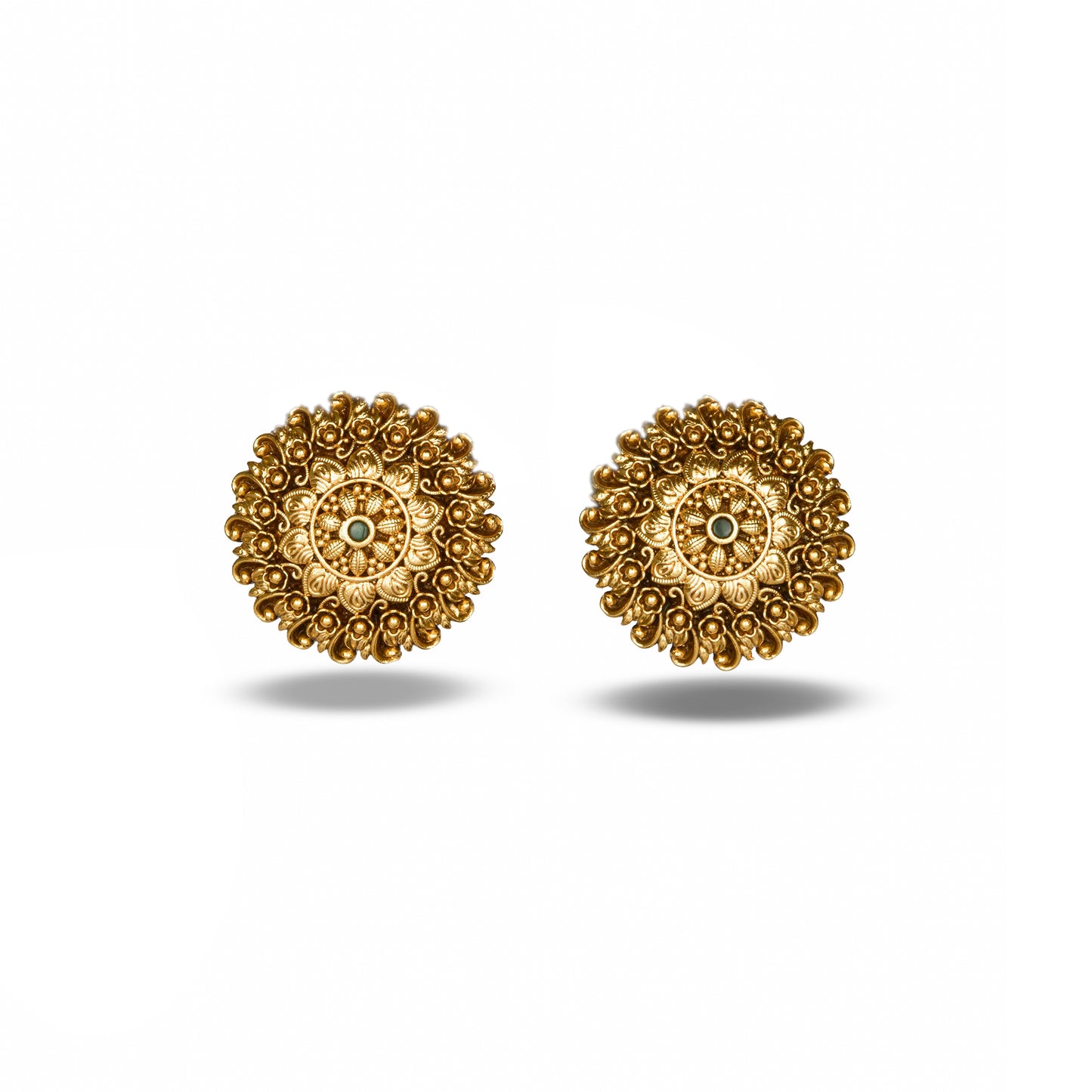 Gold plated round mandala stud earrings