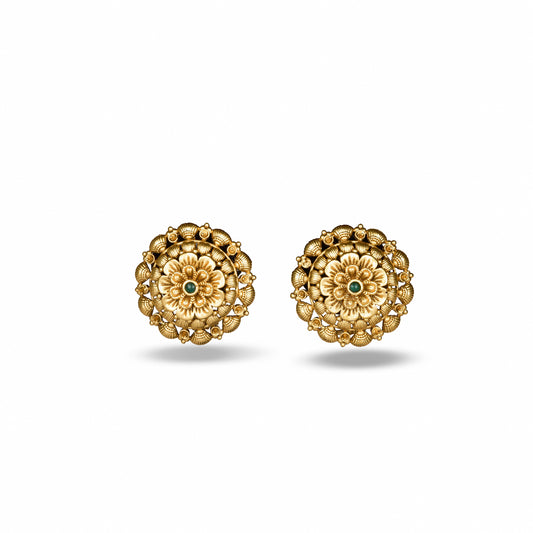 Pair Of Gold Plated Mandala design Stud Earrings on a white background by Studio6 jewels