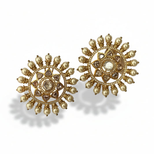 Petite Kundan Studs with Zircon and Pearl Accents