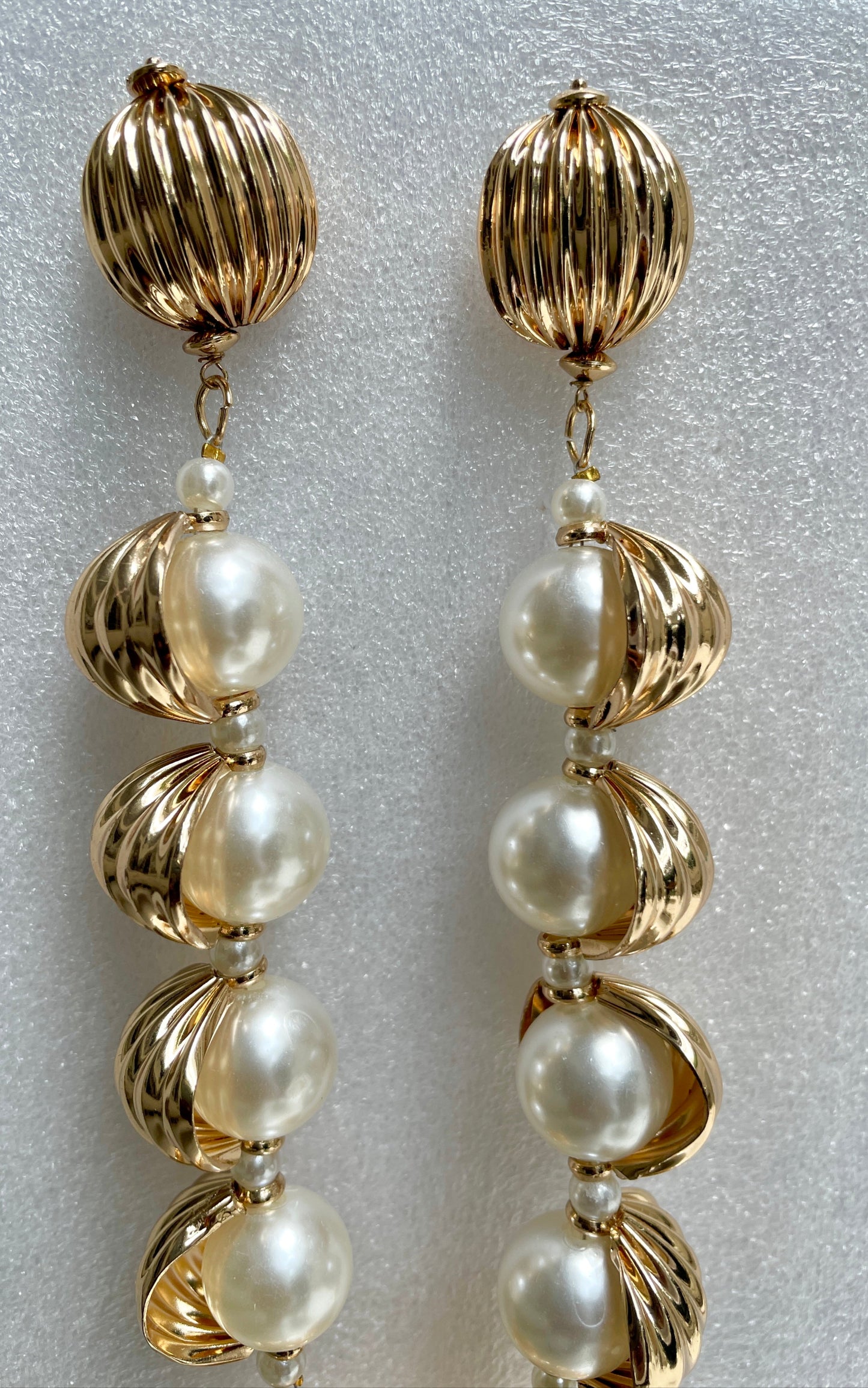 Long and Bold Shell Pearl Dangler Earrings