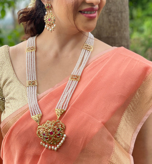 Long Jadau Set With Pearls