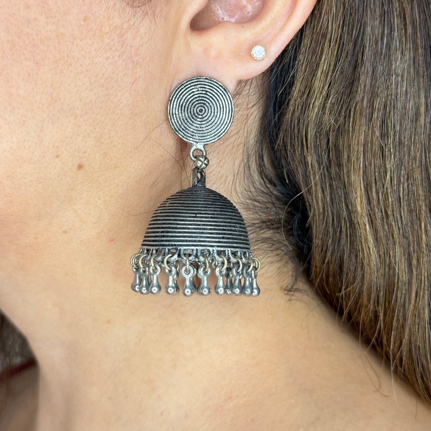 Oxidised Silver Dome Jhumkas