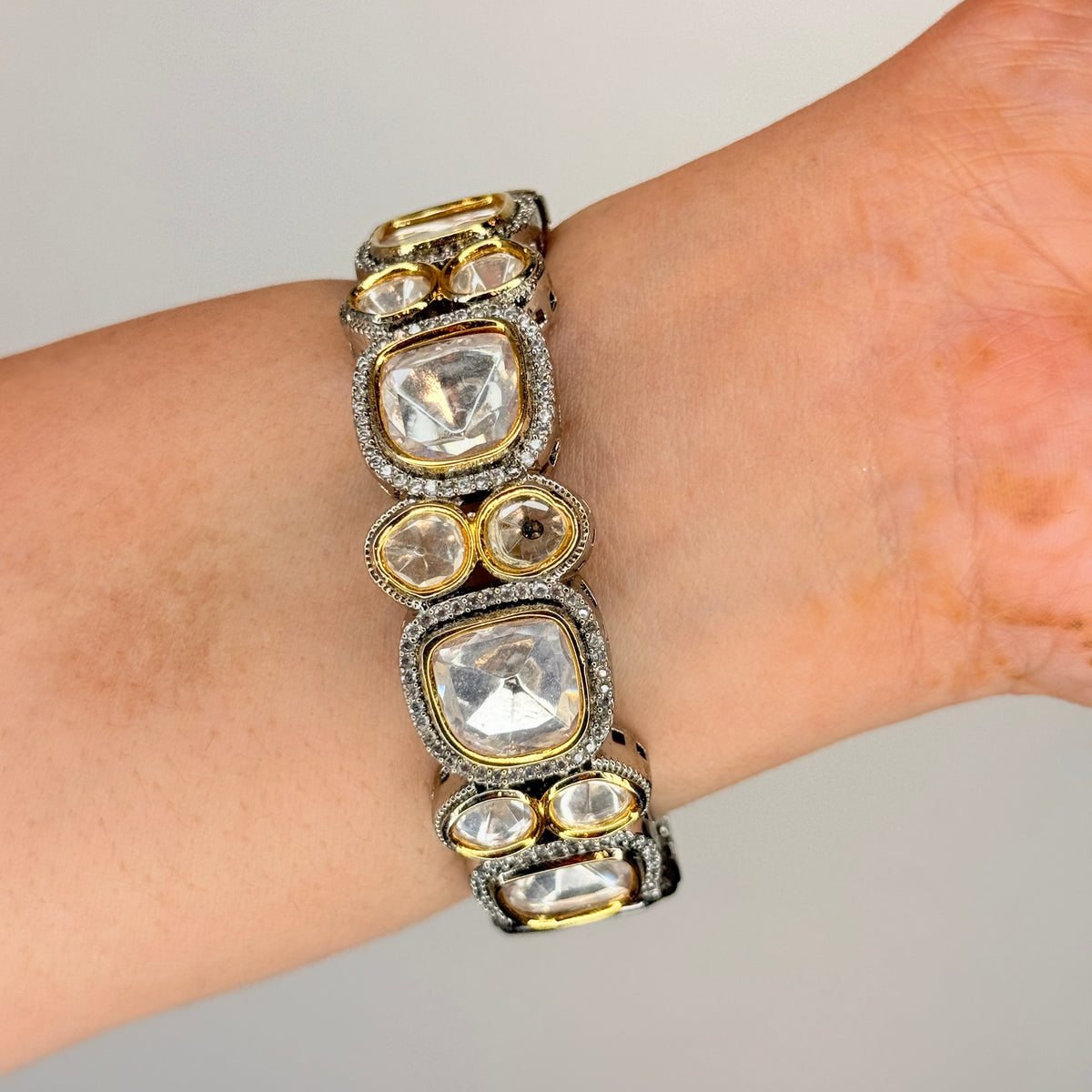 Two Tone Finish Kundan and Zircon Accent Bangle