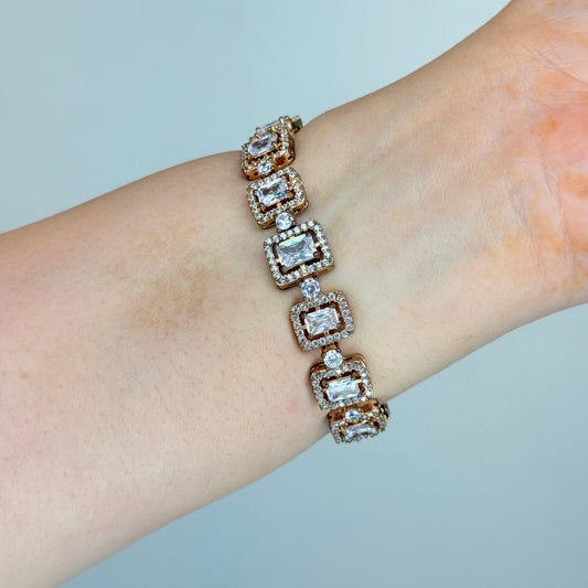 Emerald Cut Zircon Halo Bracelet