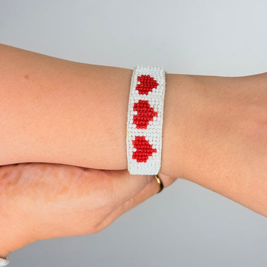 Beaded Red Hearts Bracelet ( Single )