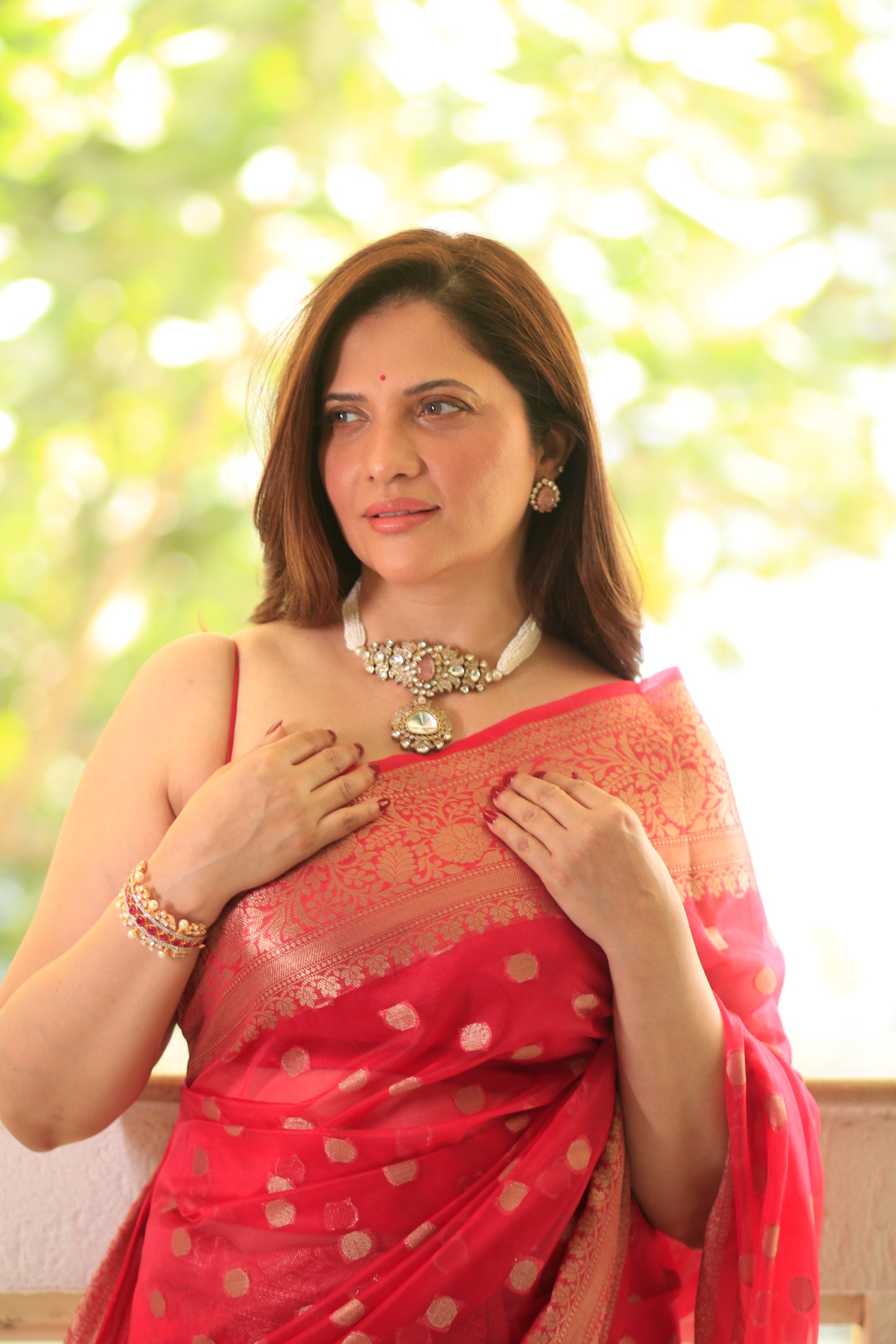 Zircon Bangles with Red Beads and Pearls