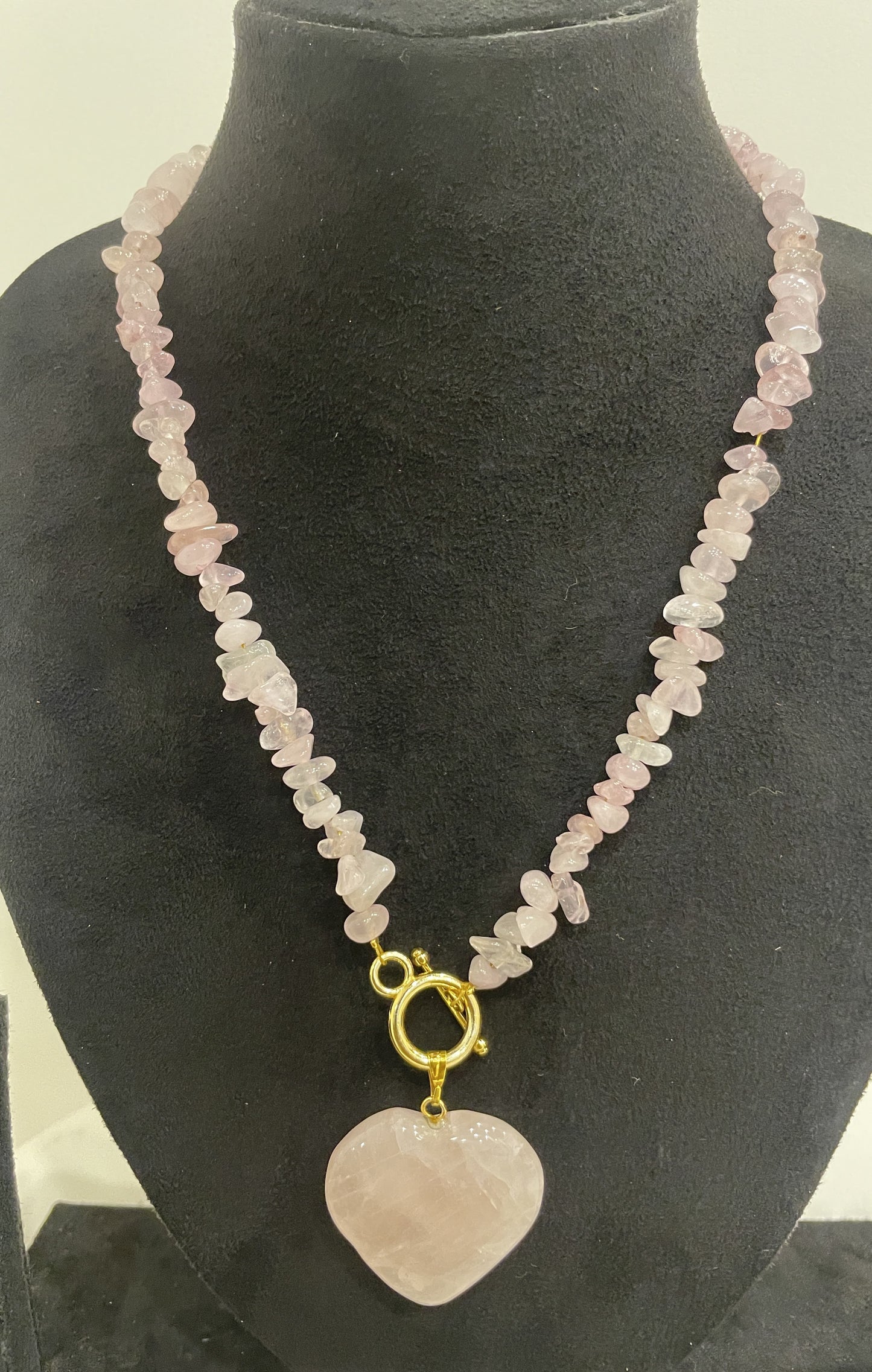 Organic Pink Quartz String Heart Necklace