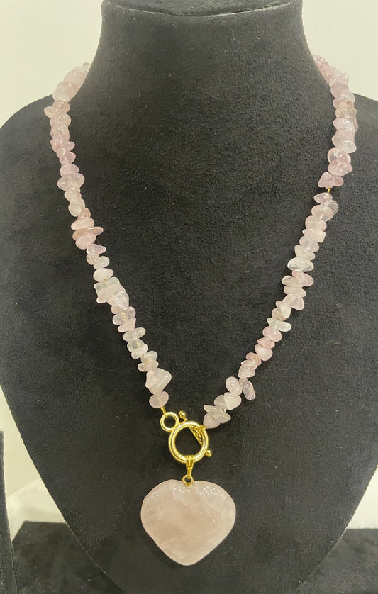 Organic Pink Quartz String Heart Necklace