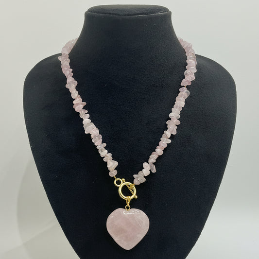 Organic Pink Quartz String Heart Necklace