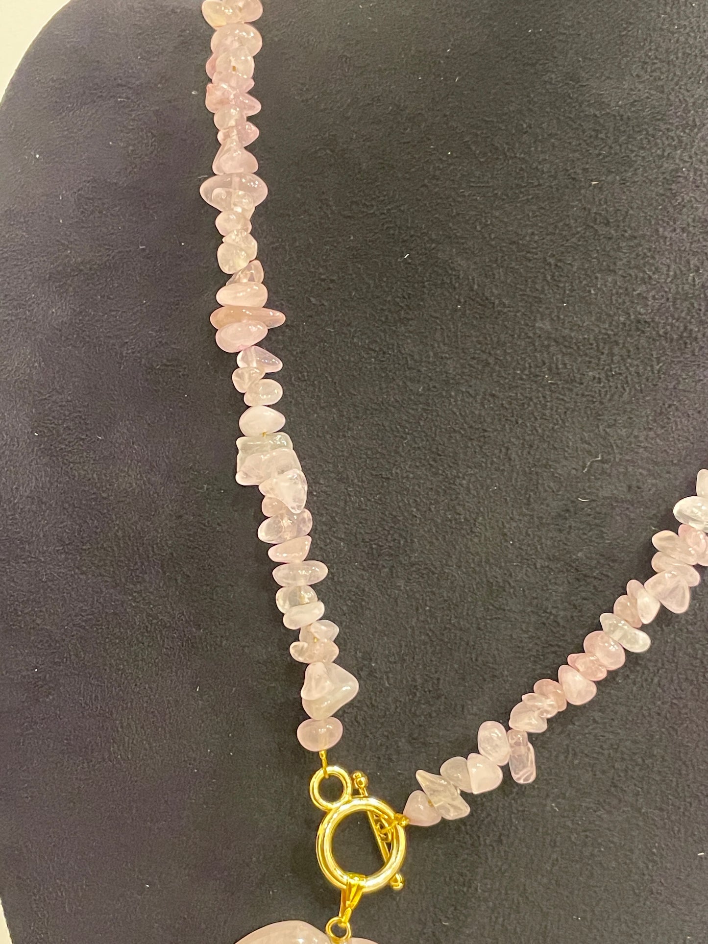 Organic Pink Quartz String Heart Necklace