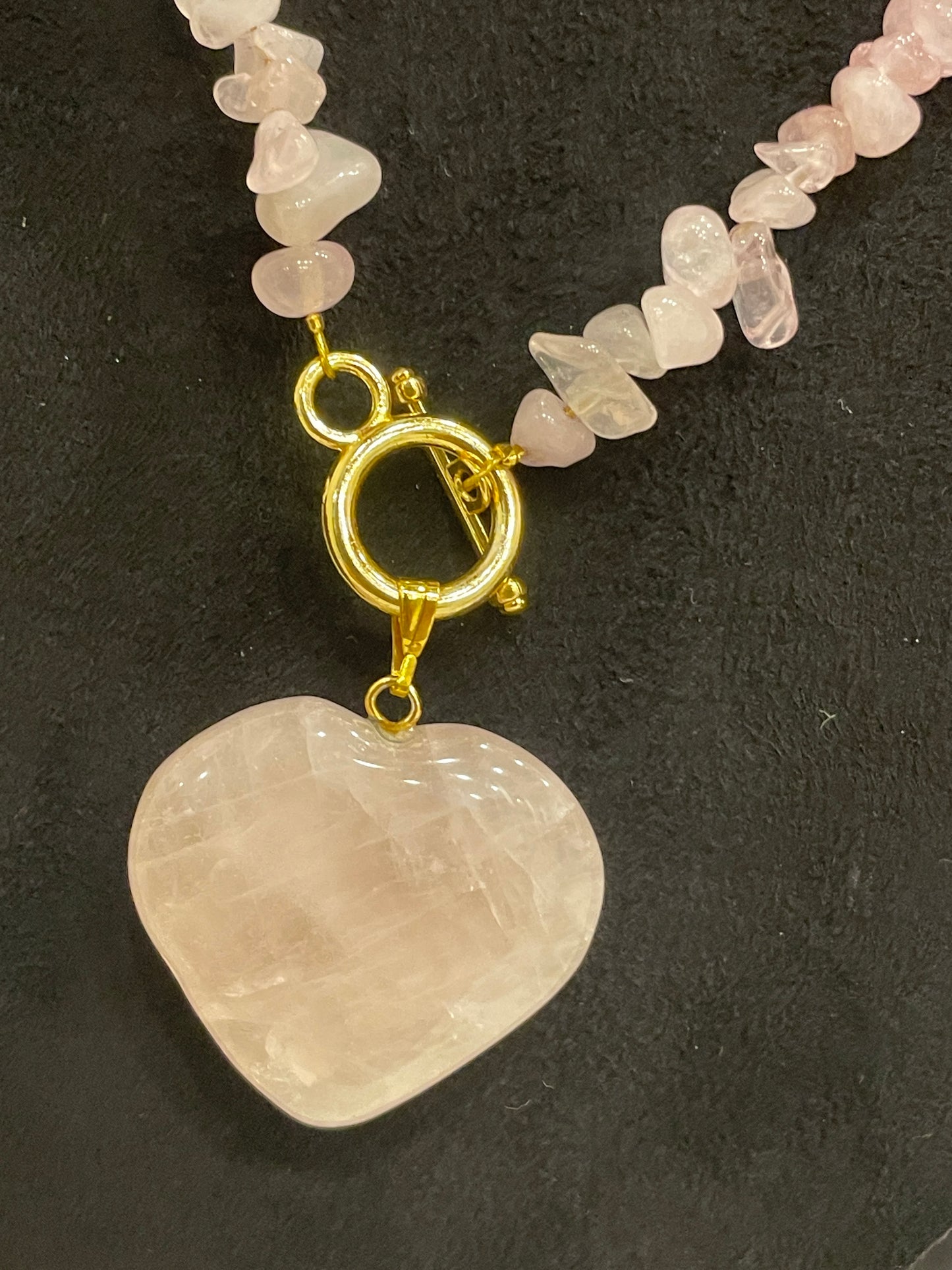 Organic Pink Quartz String Heart Necklace