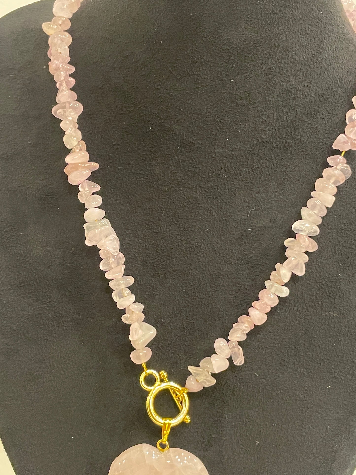 Organic Pink Quartz String Heart Necklace