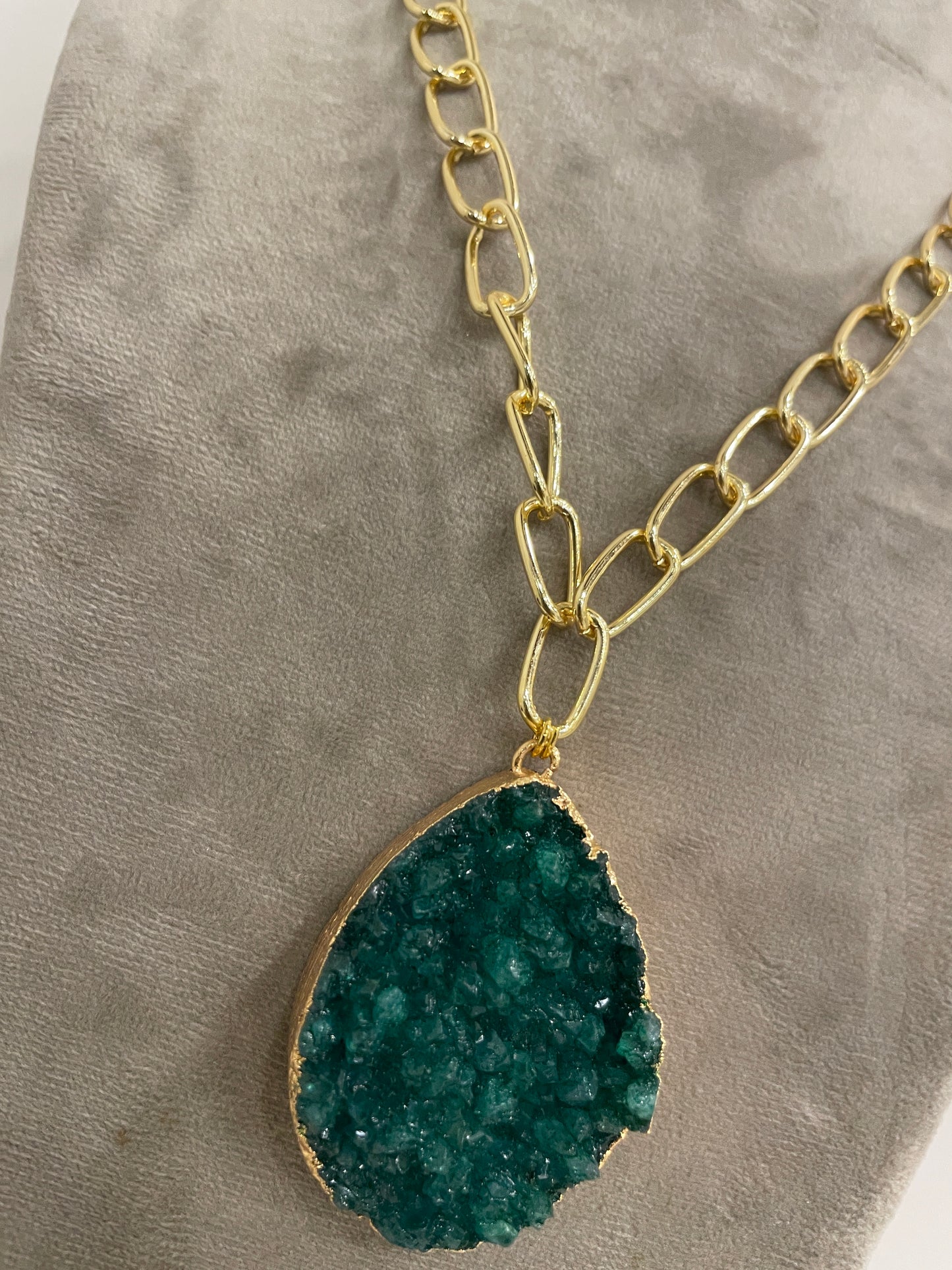 Link Chain Necklace with Green Druzy Stone