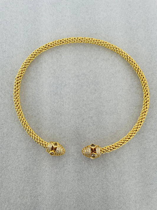 Textured Studded Cuff Necklace in Gold Finish