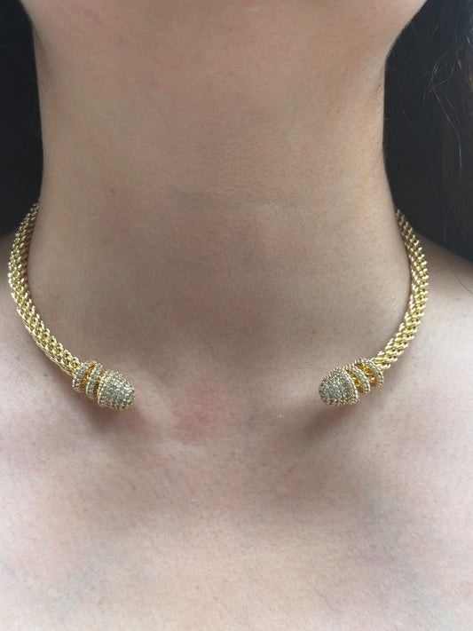 Textured Studded Snake Cuff Necklace in Gold Finish