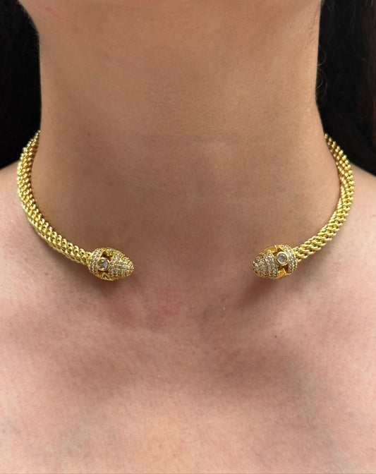 Textured Studded Cuff Necklace in Gold Finish