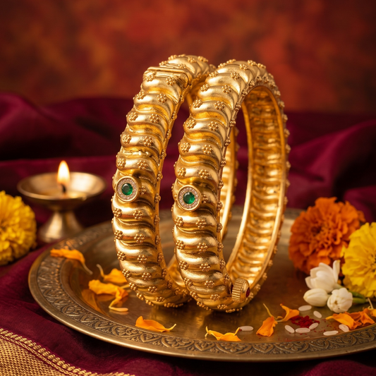 Emerald Ruby Ribbed Bangle Set of Two