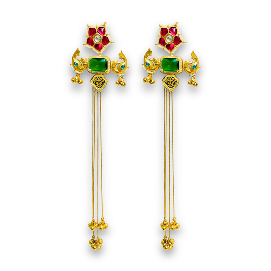 Parrot Motif Shoulder Duster Earrings in Green