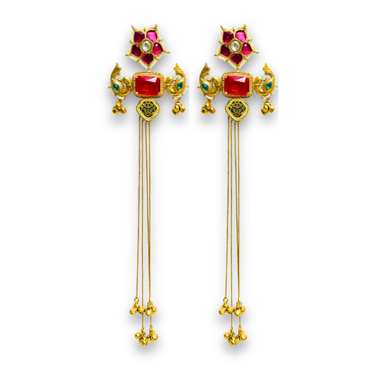 Parrot Motif Shoulder Duster Earrings in Red