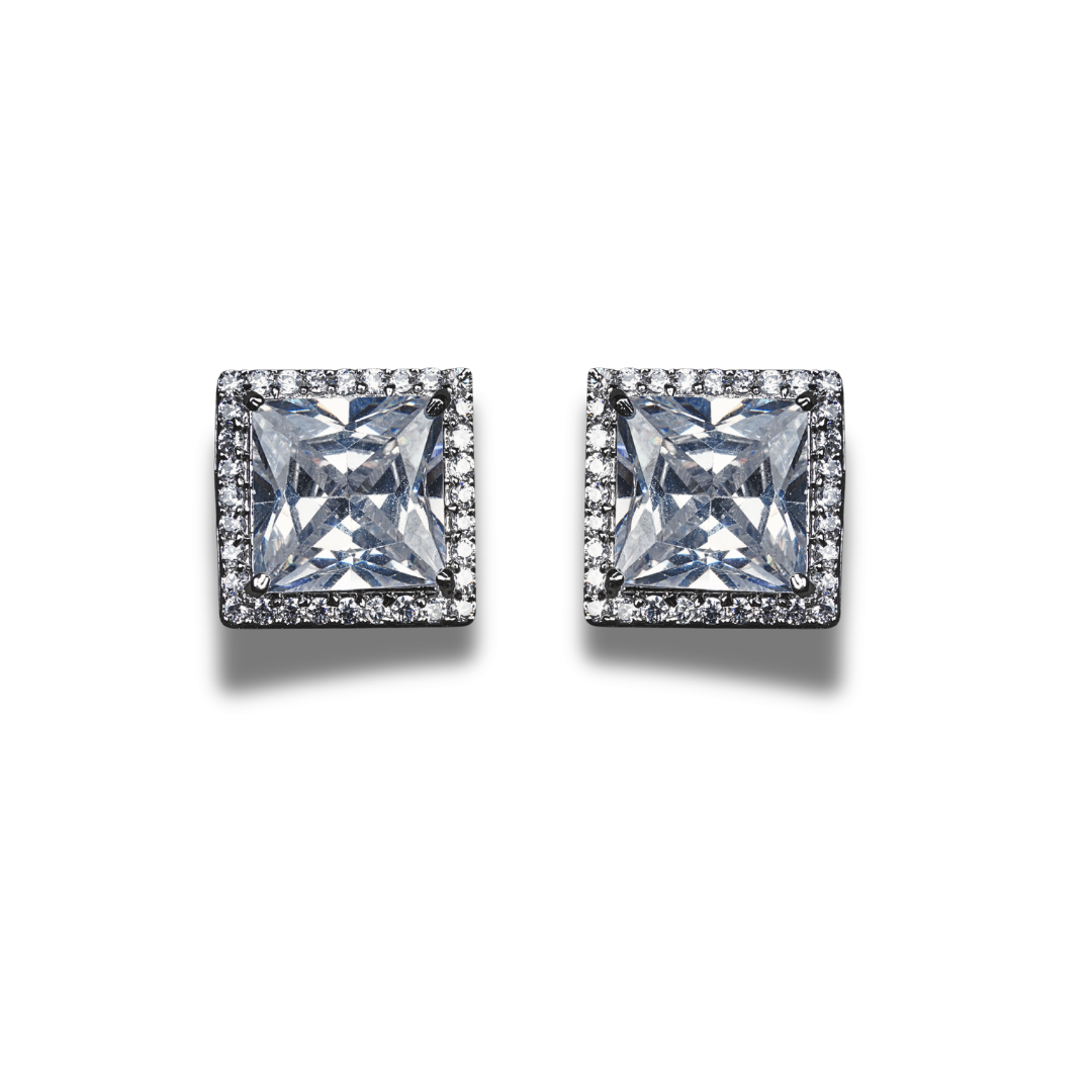 Square Studs With Precious Stones