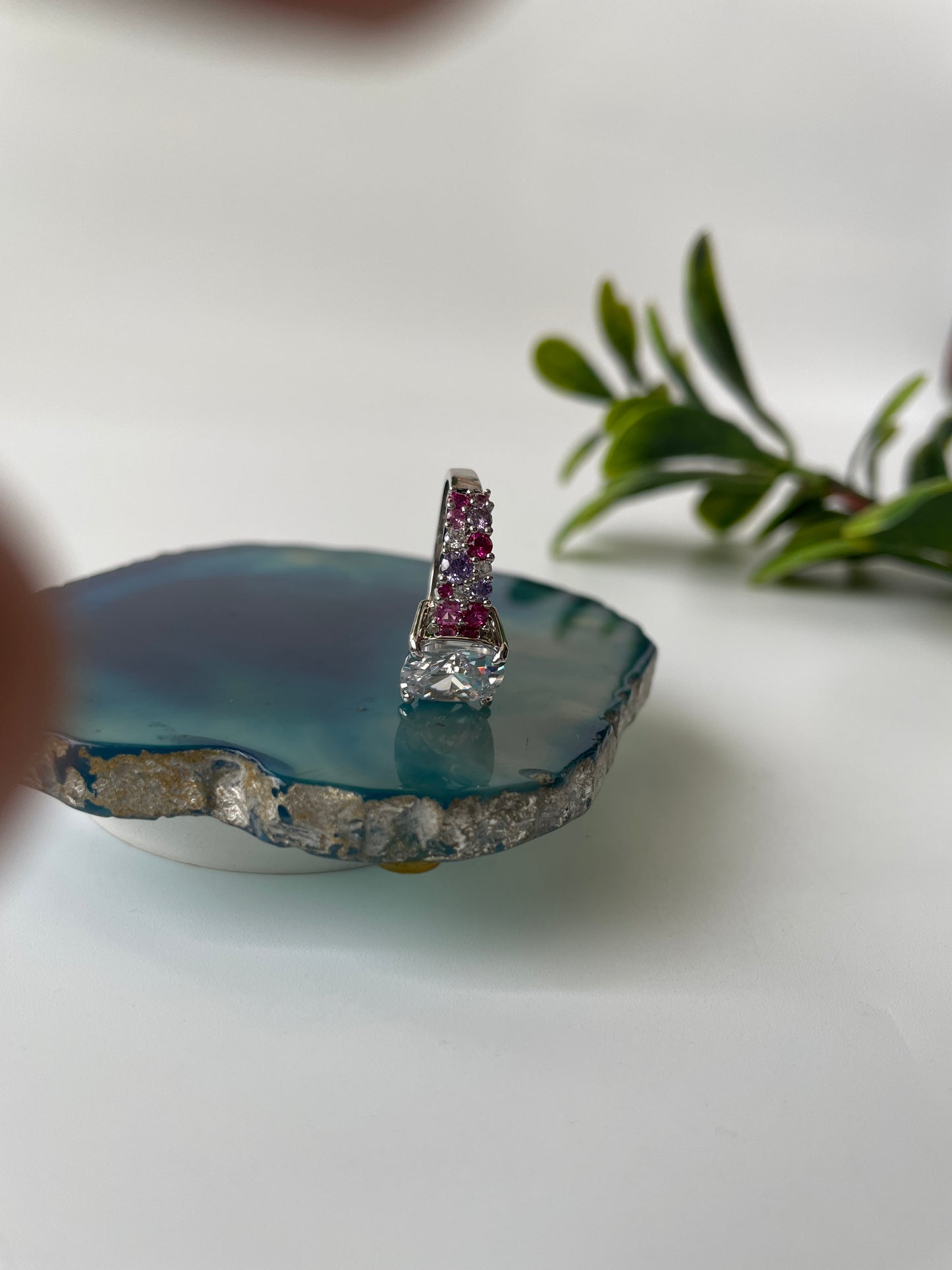 White Finish Solitaire Ring with Colored Stone Details