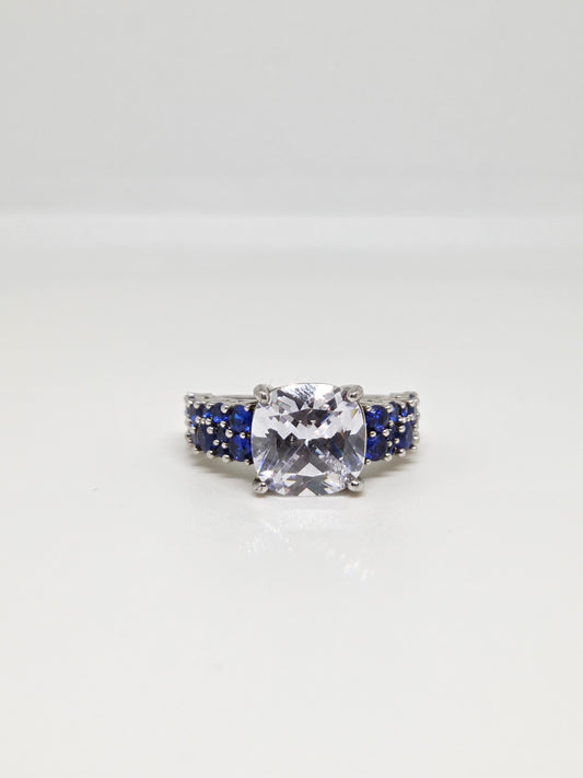 White Finish Solitaire Ring with Colored Stone Details