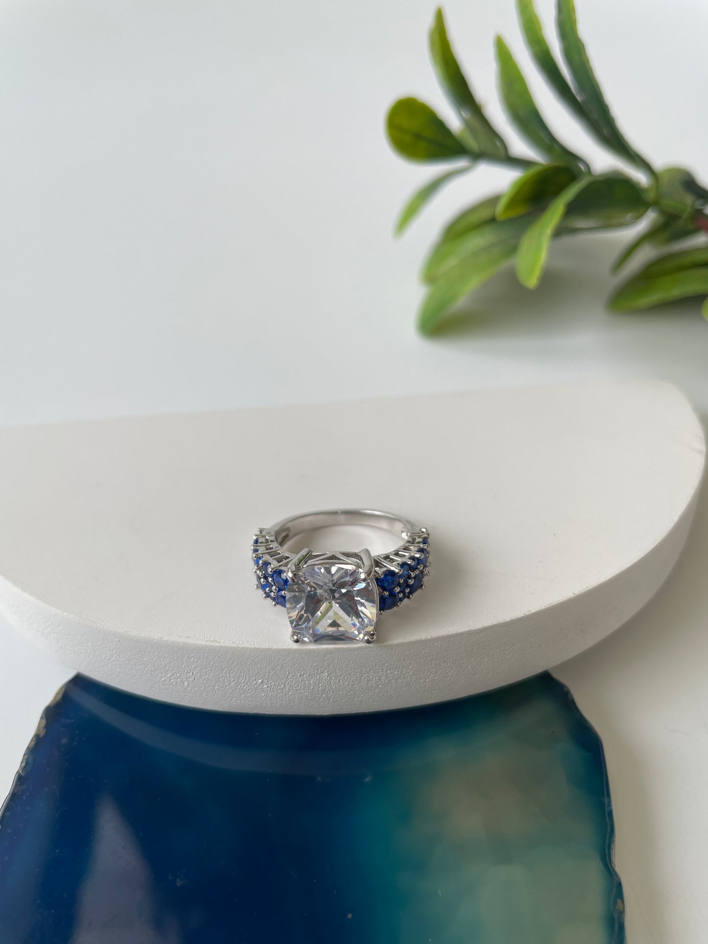 White Finish Solitaire Ring with Colored Stone Details