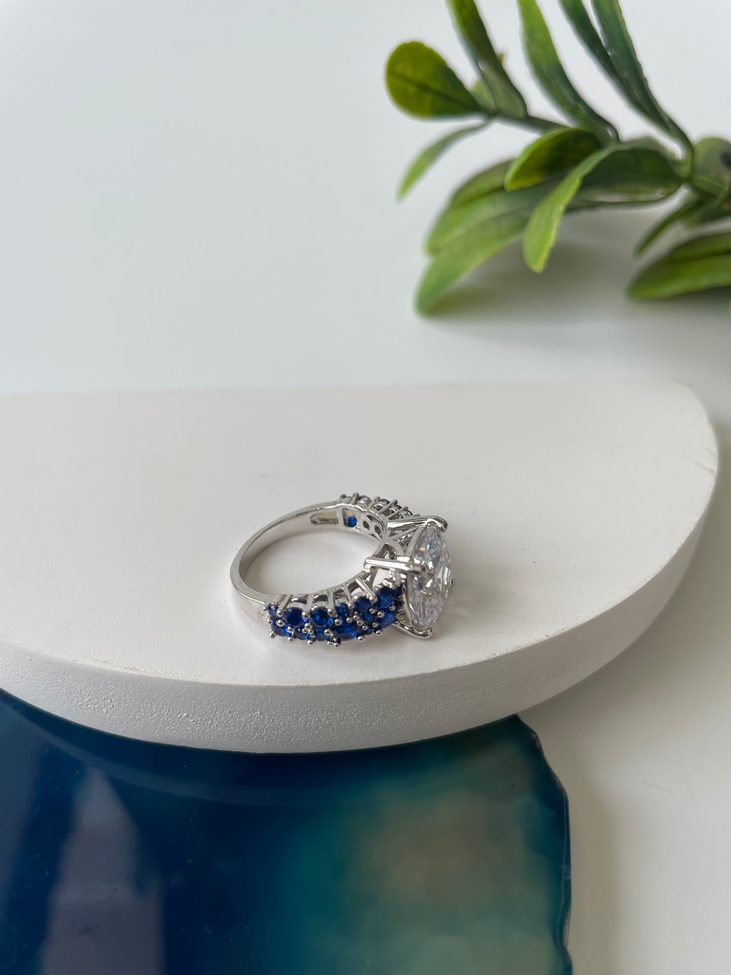White Finish Solitaire Ring with Colored Stone Details