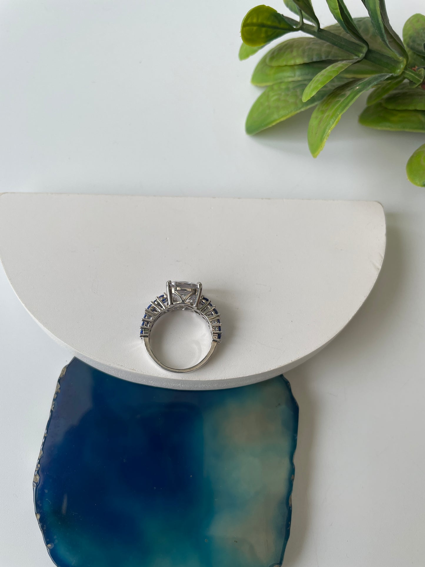 White Finish Solitaire Ring with Colored Stone Details