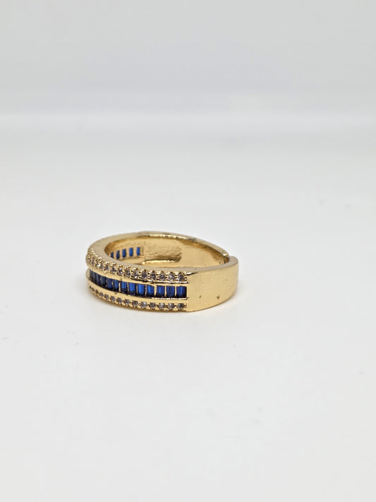 Gold Finish Zircon Studded Ring with Baguette Stones