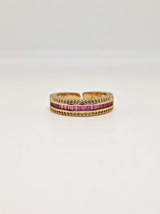 Gold Finish Zircon Studded Ring with Baguette Stones