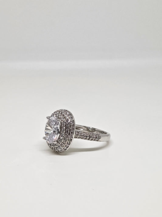 White Finish Oval Solitaire Zircon Ring